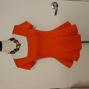 APRIL orange cap sleeve square neck peplum top Lg. EUC